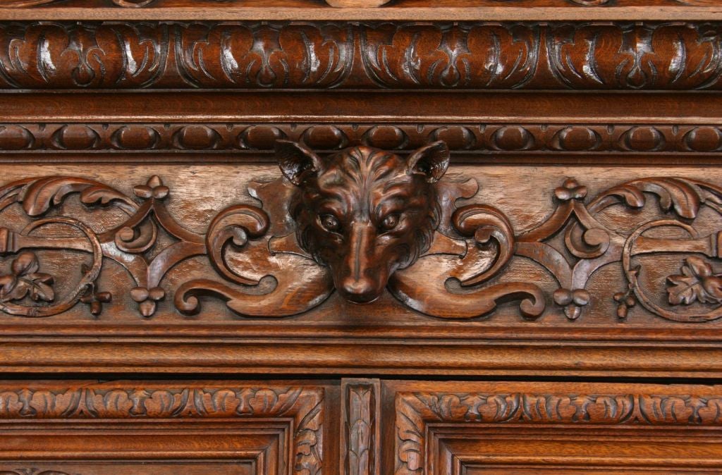 Antique French Carved Hunting Buffet Double Twist For Sale 6