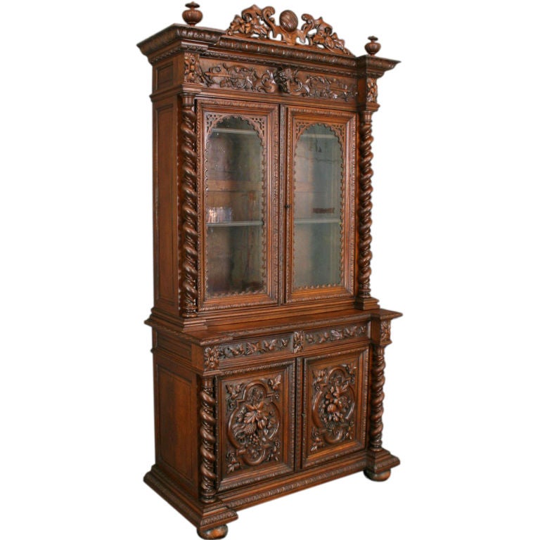 Antique French Carved Hunting Buffet Double Twist For Sale