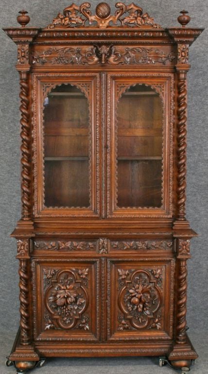 19th Century Antique French Carved Hunting Buffet Double Twist For Sale