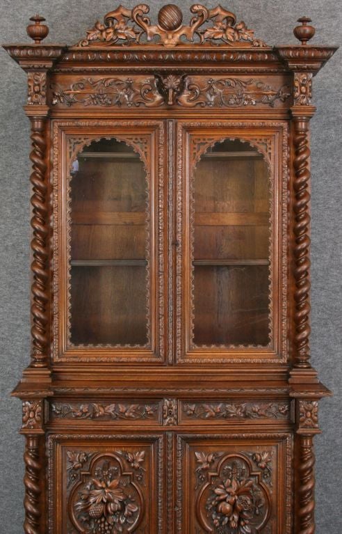 Oak Antique French Carved Hunting Buffet Double Twist For Sale