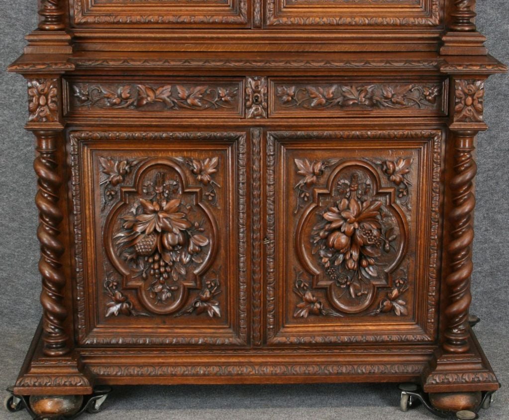 Antique French Carved Hunting Buffet Double Twist For Sale 1