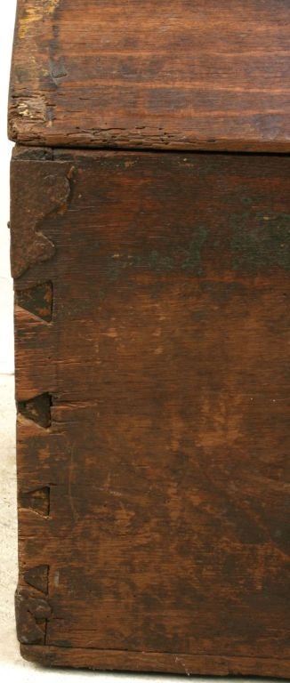 Rustic Antique French Country Oak Hand-Made Trunk For Sale 3