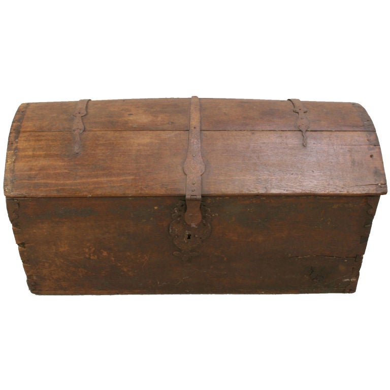 Rustic Antique French Country Oak Hand-Made Trunk For Sale