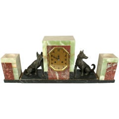 Vintage Art Deco Mantel Clock Laigle German Shepherds