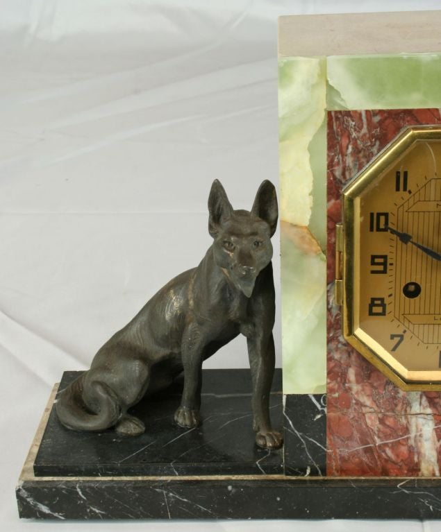Mid-20th Century Vintage Art Deco Mantel Clock Laigle German Shepherds