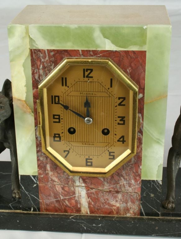 Marble Vintage Art Deco Mantel Clock Laigle German Shepherds