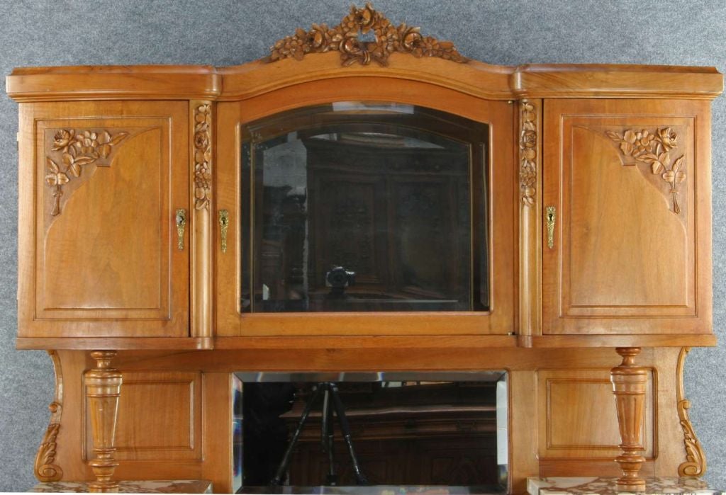 Antique French Louis XVI Marble Buffet Server Roses