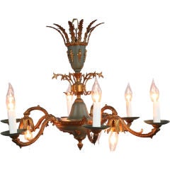UNUSUAL Vintage French Empire Green 9-Arm Chandelier