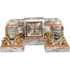 Antique Art Deco Marble Mantle Mantel Clock Roses