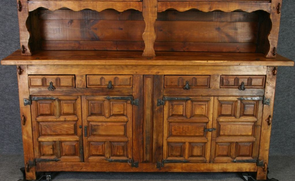 Iron Vintage Spanish Mission Oak Buffet Sideboard Vasselier For Sale
