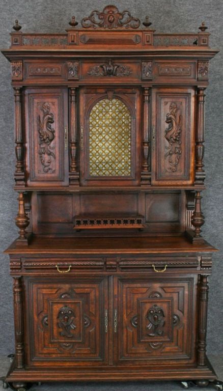 Antique French Renaissance Buffet Carved Oak Dragons