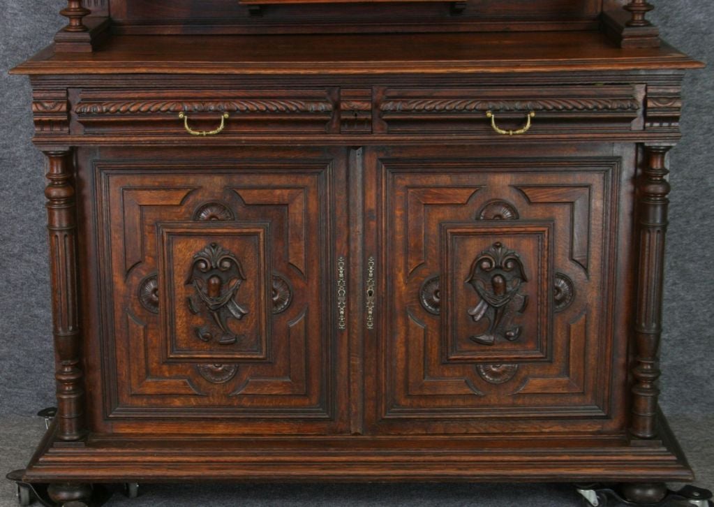 Antique French Renaissance Buffet Carved Oak Dragons For Sale 2