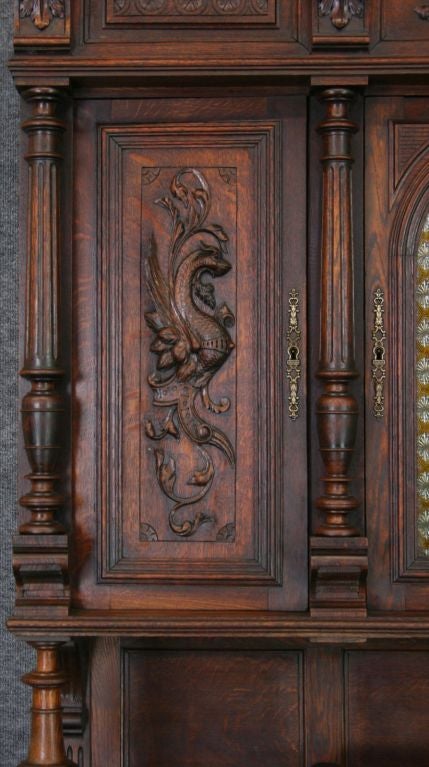 Antique French Renaissance Buffet Carved Oak Dragons For Sale 5
