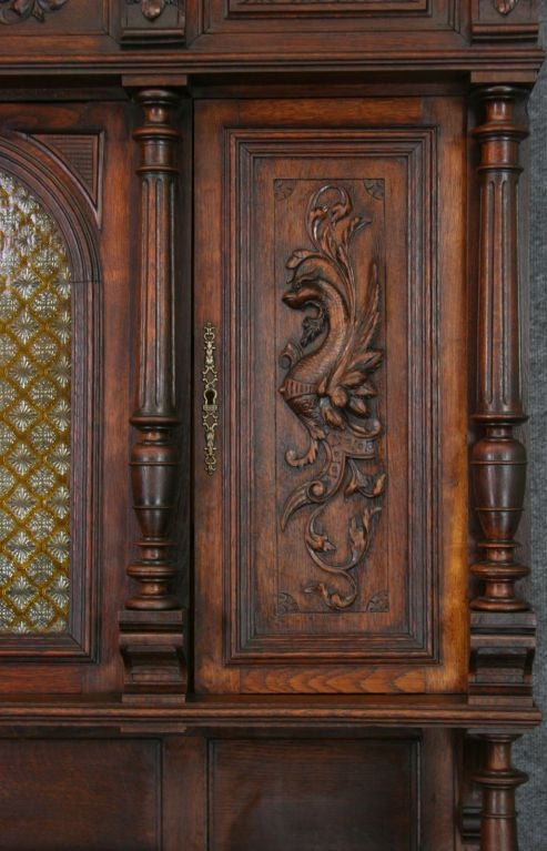Antique French Renaissance Buffet Carved Oak Dragons For Sale 7