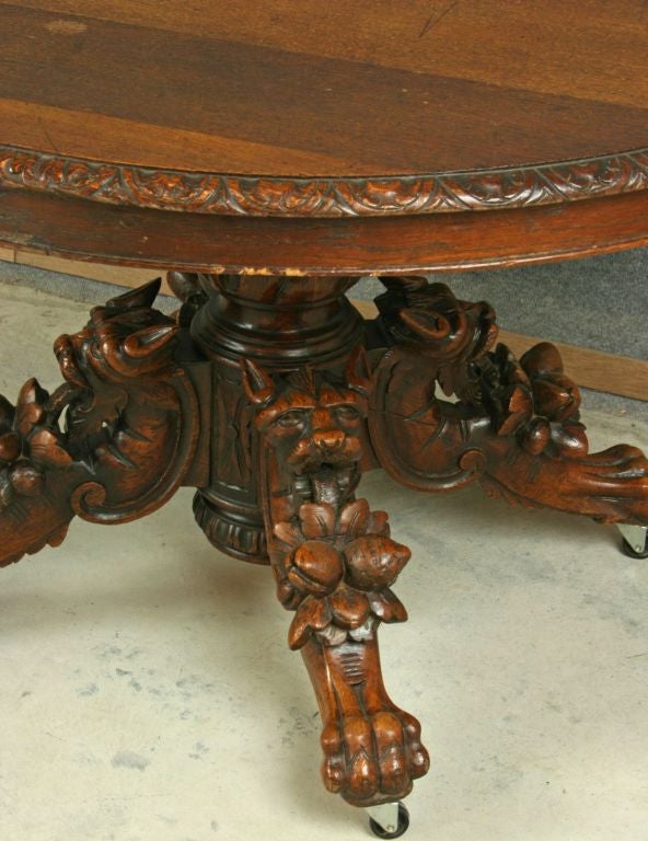 19th Century Antique French Carved Hunting Library Dining Table For Sale