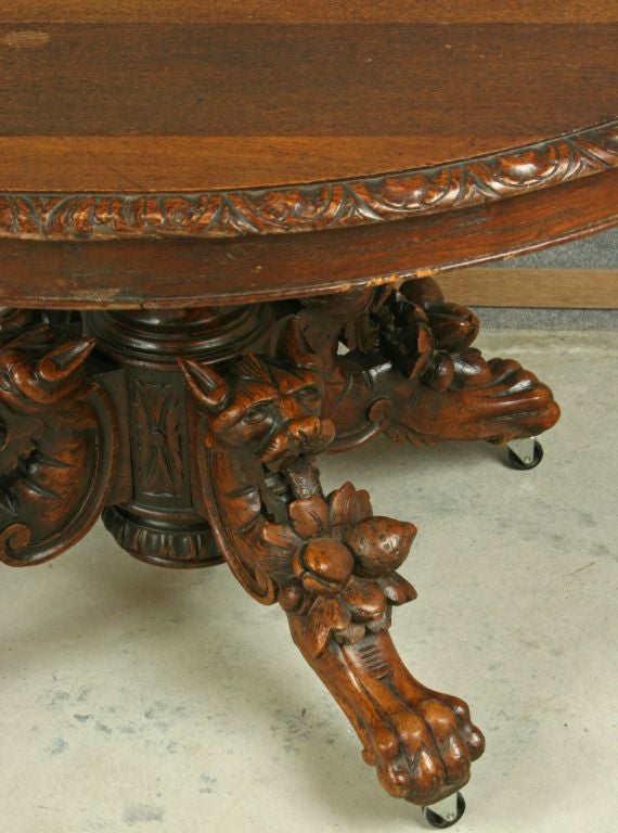 Oak Antique French Carved Hunting Library Dining Table For Sale