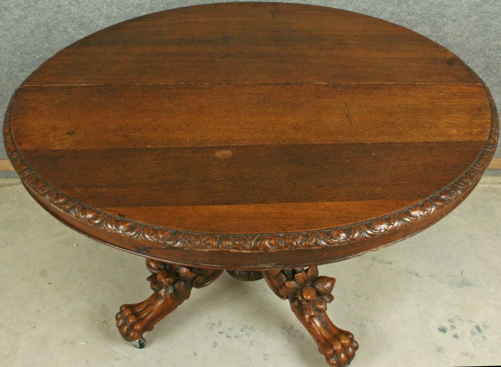Antique French Carved Hunting Library Dining Table For Sale 1