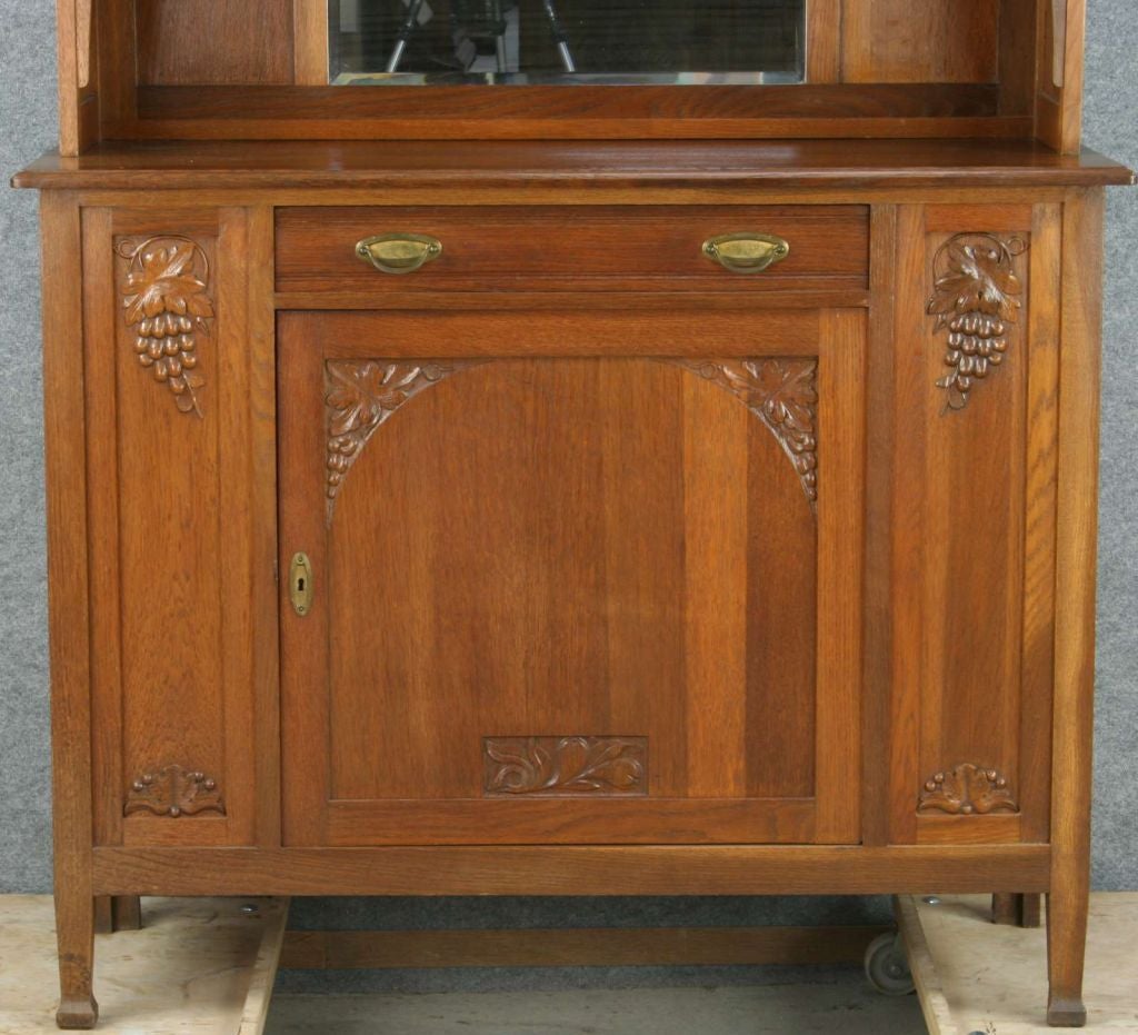 Oak Antique French Art Deco Buffet China Cabinet Grapes For Sale