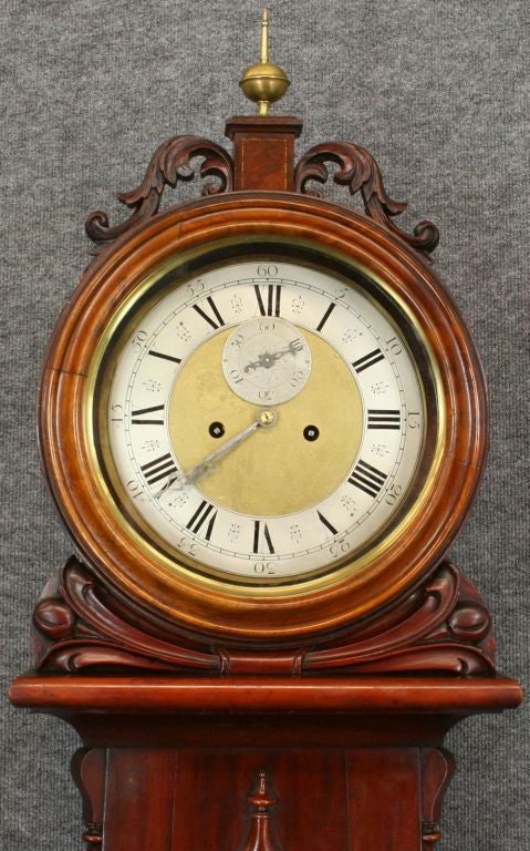 19th Century Antique Scottish Drumhead Tall Case Grandfather Clock For Sale