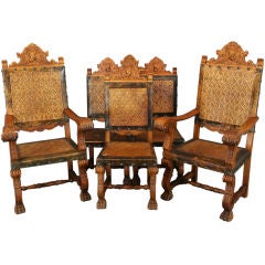 Vintage Set 6 Spanish Renaissance Chairs Claw Feet