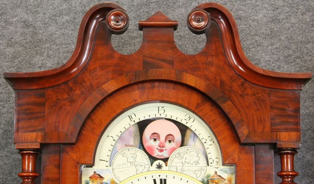 Antique English Moonroller Tall Case Grandfather Clock