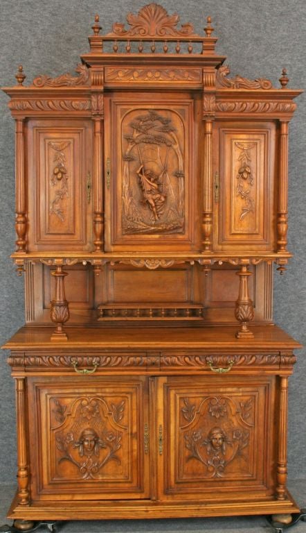 Antique French Renaissance Buffet Carved Lovers Swing