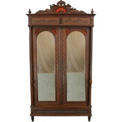 Antique French Carved 2 Door Brittany Armoire Wardrobe