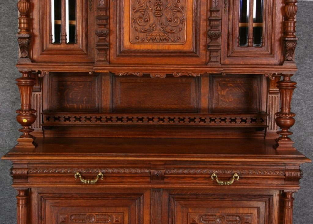 20th Century Antique French Gothic Renaissance Buffet Cabinet Hutch For Sale