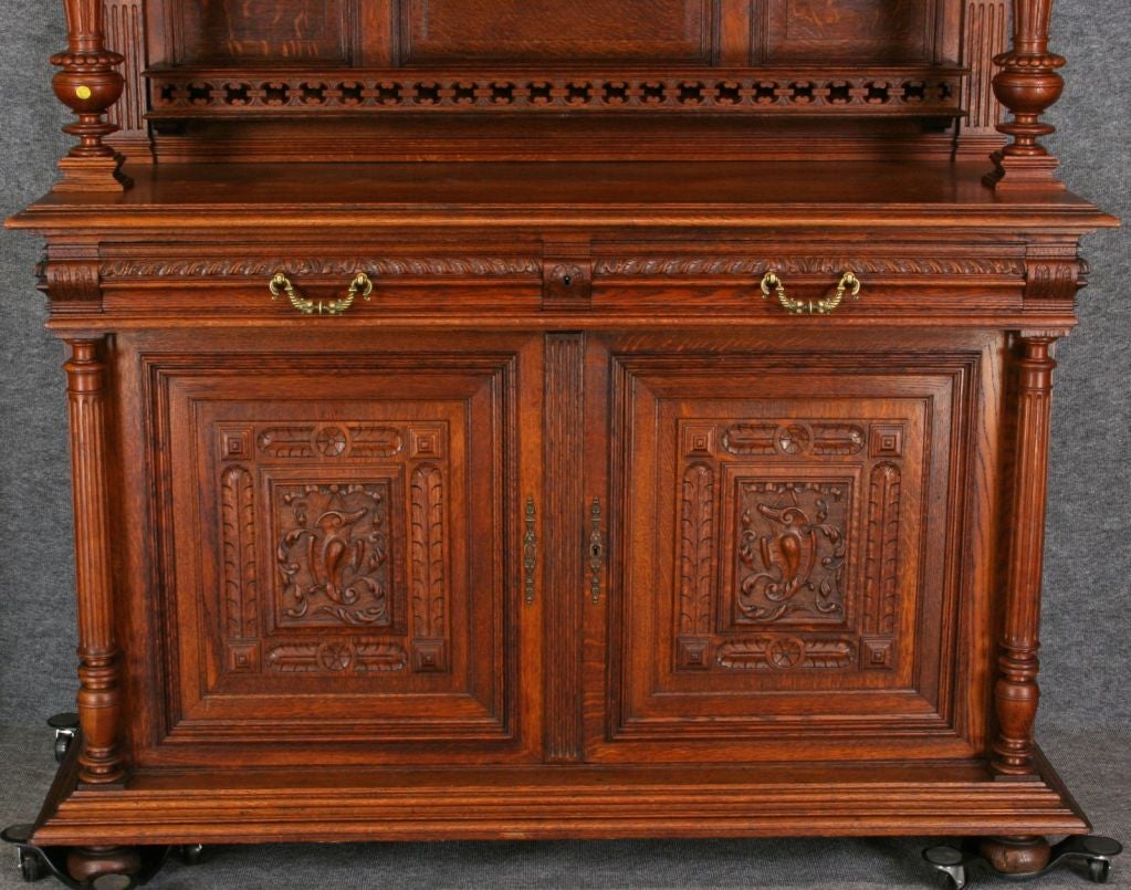 Oak Antique French Gothic Renaissance Buffet Cabinet Hutch For Sale