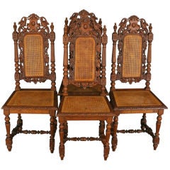 Set 4 Antique French Hunting Dining Chairs Carved Birds