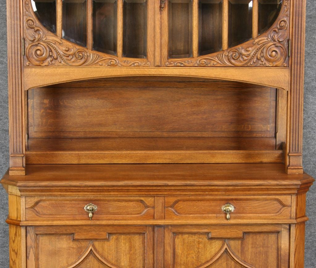 Oak Antique German Carved Renaissance Buffet China Cabinet For Sale