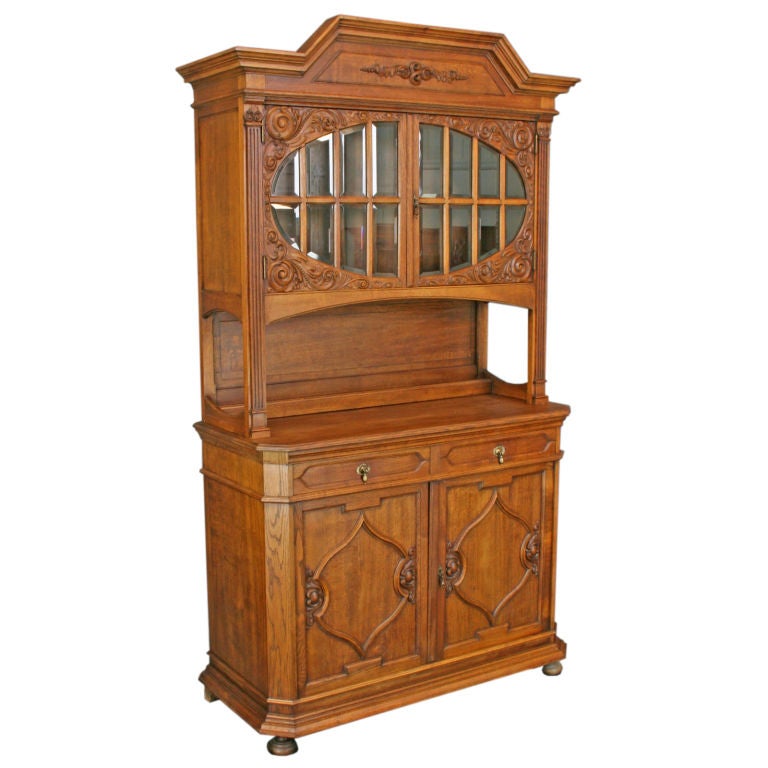 Antique German Carved Renaissance Buffet China Cabinet For Sale