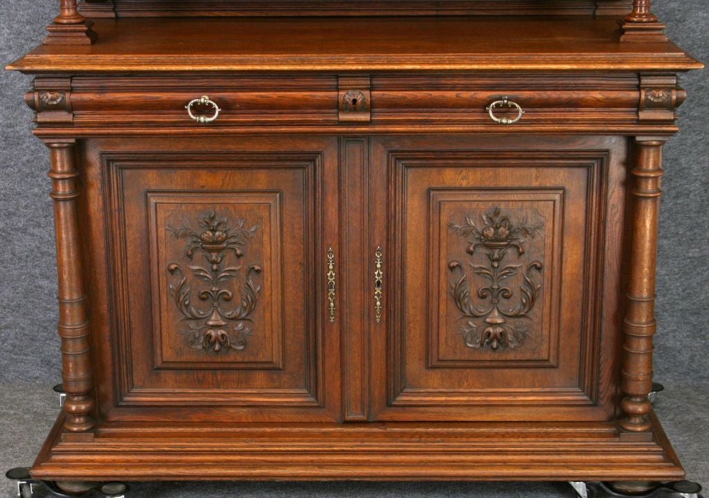 Antique French Carved Oak Renaissance Buffet Sideboard For Sale 2