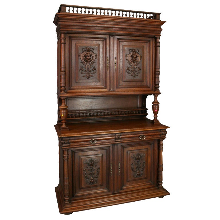Antique French Carved Oak Renaissance Buffet Sideboard For Sale