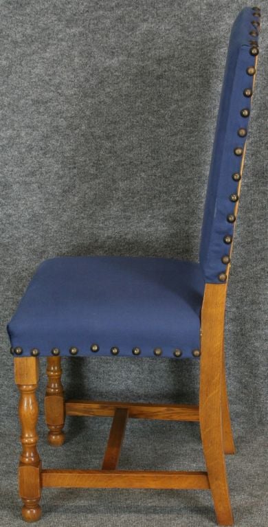 Set 6 Vintage French Country Dining Chairs Oak Blue For Sale 1