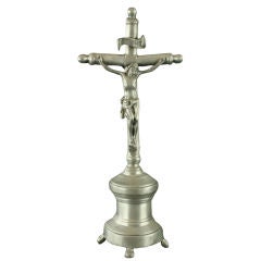Vintage French Pewter Standing Cross Crucifix Jesus