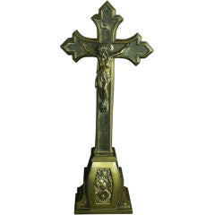 Vintage French Art Deco Standing Cross Crucifix Flowers