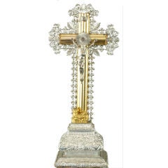 Antique French Ornate Standing Cross Crucifix Lamb