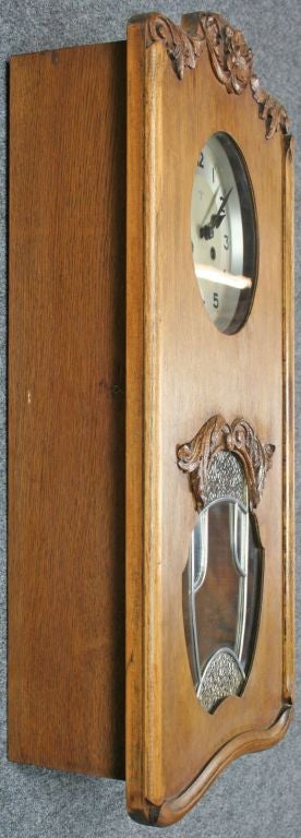 Antique German Art Deco Regulator Wall Clock Mauthe Oak For Sale 1