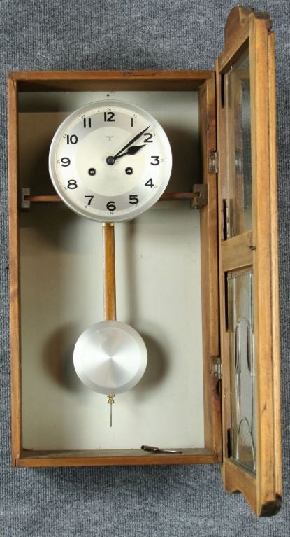 Antique German Art Deco Regulator Wall Clock Mauthe Oak For Sale 3