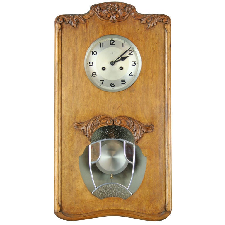 Antique German Art Deco Regulator Wall Clock Mauthe Oak For Sale
