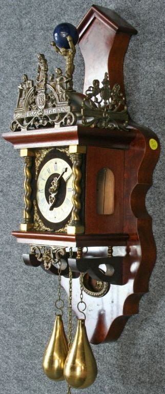 Vintage Dutch Zaanse Zaandam Atlas Mahogany Wall Clock For Sale 2