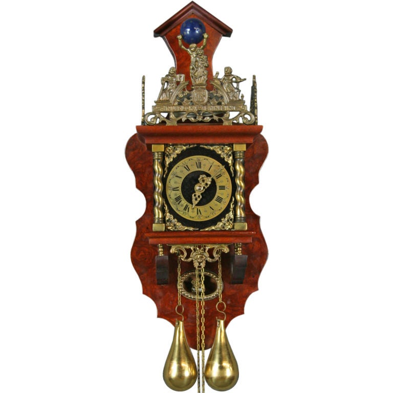 Vintage Dutch Zaanse Zaandam Atlas Mahogany Wall Clock For Sale