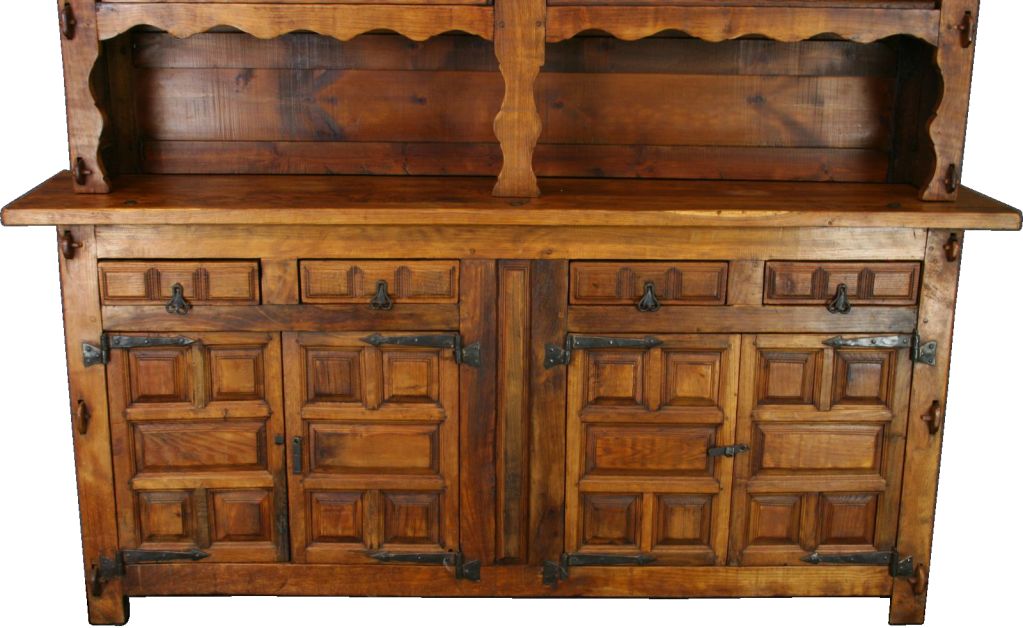 Iron Vintage Spanish Mission Oak Buffet Sideboard Vasselier For Sale