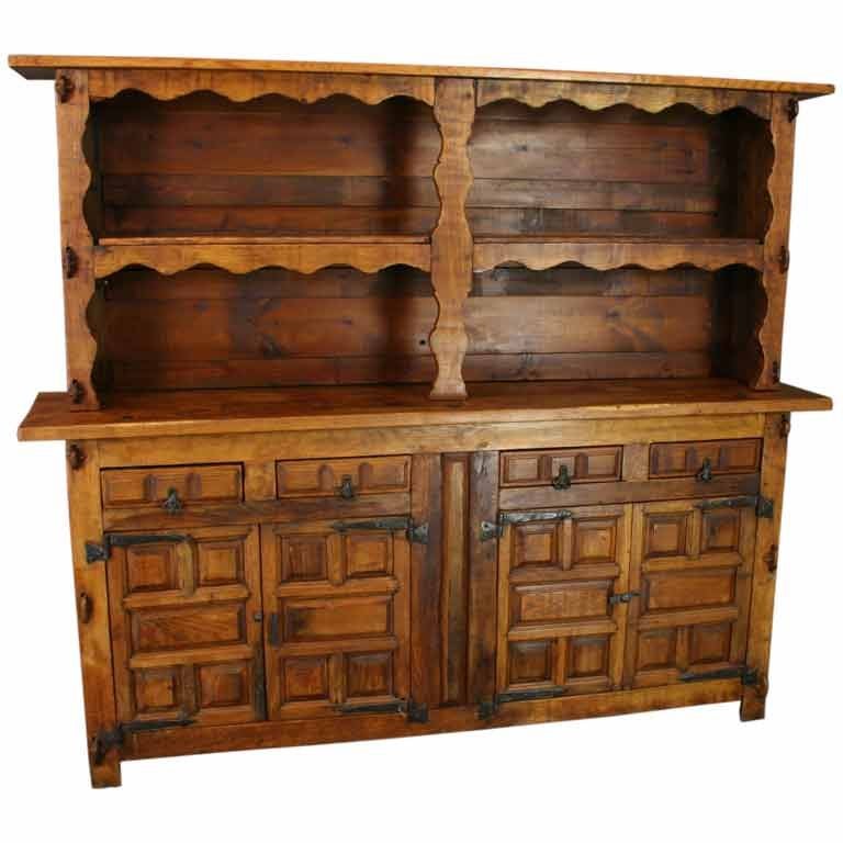 Vintage Spanish Mission Oak Buffet Sideboard Vasselier For Sale