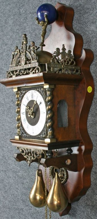 Walnut Vintage Dutch Zaandam Zaanse Atlas Pendulum Wall Clock For Sale