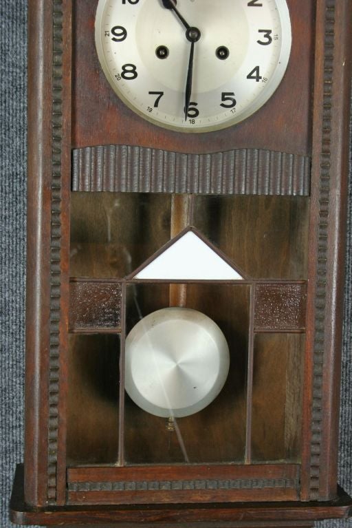 Mid-20th Century Vintage German Art Deco Regulator Wall Clock Mauthe For Sale