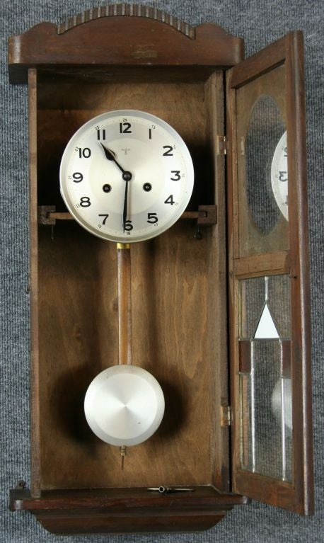Vintage German Art Deco Regulator Wall Clock Mauthe For Sale 3