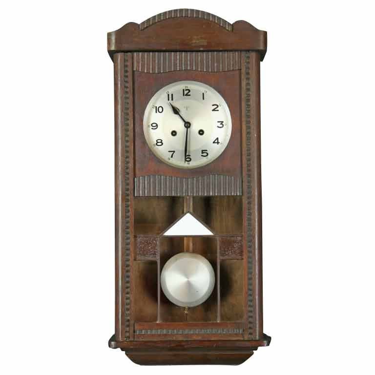 Vintage German Art Deco Regulator Wall Clock Mauthe For Sale
