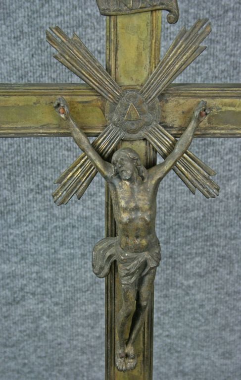 Large Antique French Standing Crucifix Cross Angels For Sale 4